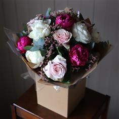 Peony and Roses Hand Tied Bouquet
