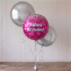 Happy Birthday Pink and Silver Cluster