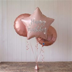 Happy Birthday Pink Star Balloon Cluster